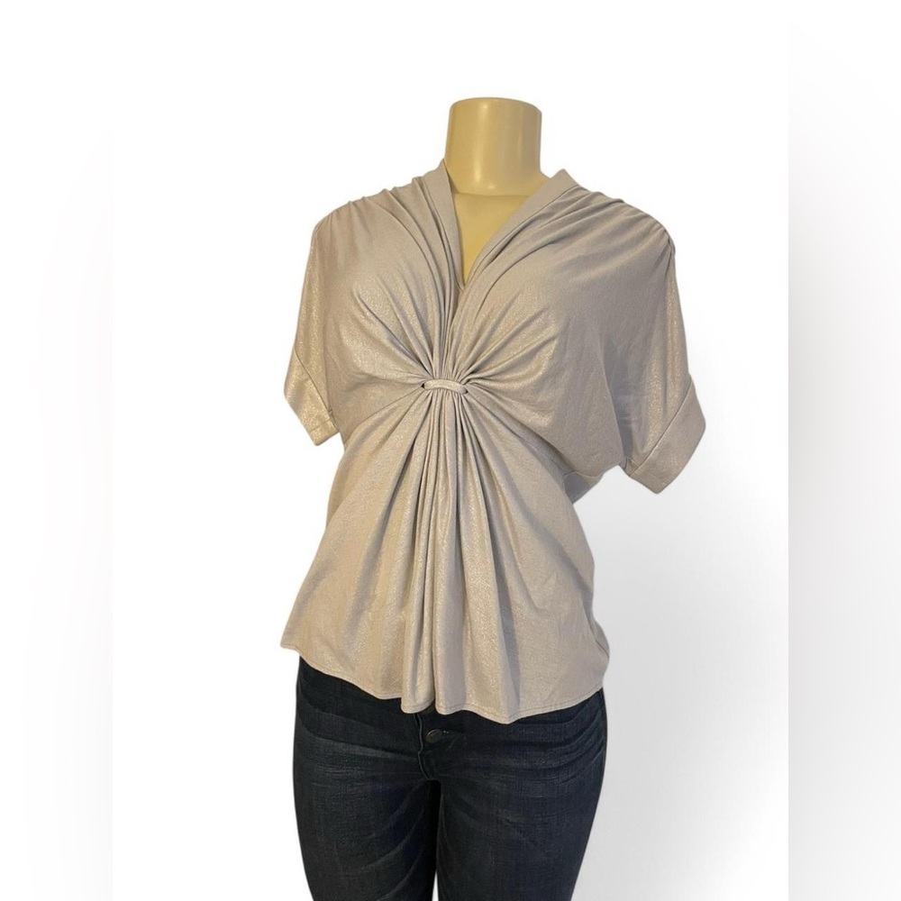 Ann Taylor Cream Ruched Blouse with Tie Front